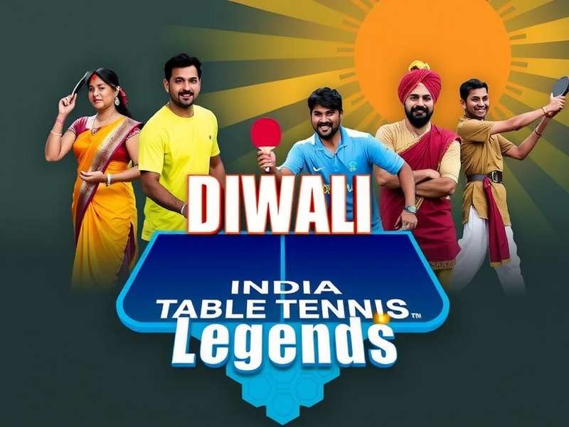 Diwali Tournament - India Table Tennis Legends India Table Tennis Legends Diwali Tournament poster showing players in traditional attire